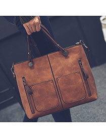 Fashion Brown Pure Color Design Square Shape Simple Handbag