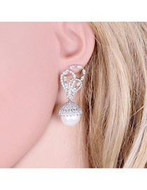 Fashion Silver Color Pearls&diamond Decorated Pure Color Earrings