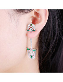 Fashion Silver Color Diamond Decorated Color Matching Shield Shape Earrings