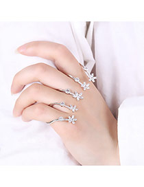 Fashion Silver Color Oval Shape Diamond Decorated Flower Shape Pure Color Ring