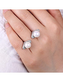 Fashion White Full Diamond&pearls Decorated Simple Opening Ring