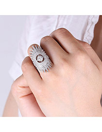 Fashion Silver Color Full Diamond Decorated Hollow Out Sunflower Shape Ring