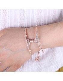 Fashion Rose Gold Diamond Decorated Double Layer Simple Bracelet
