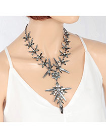 Fashion Gun Black Water Drop Shape Diamond Decorated Pure Color Necklace