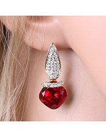 Trendy Red Big Round Shape Diamond Pendant Decorated Simple Earrings