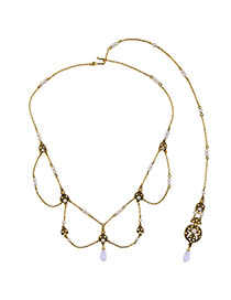 Vintage Bronze Metal Round Shape Pure Color Long Chain Necklace