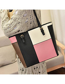 Fashion Black+pink Color Matching Decorated Simple Hand Bag