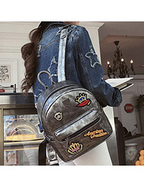 Fashion Dark Gray Applique &letter Shape Decorated Simple Backpack
