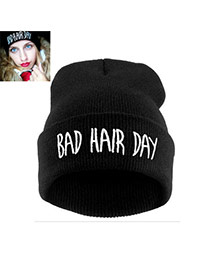 Fashion Black Bad Hair Day Letter Decorated Pure Color Simple Hat