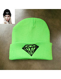 Fashion Fluorescent Green Diamond Shape Pattern Decorated Simple Hat