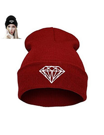Fashion Dark Red Diamond Shape Pattern Decorated Simple Hat