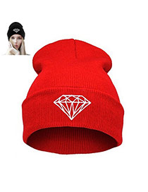 Fashion Red Diamond Shape Pattern Decorated Simple Hat