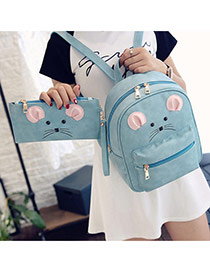 Cute Blue Cartoon Mouse Pattern Decorated Pure Color Backpack(2pcs)