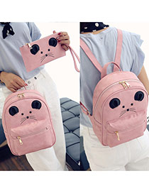 Cute Pink Cartoon Mouse Pattern Decorated Pure Color Backpack(2pcs)