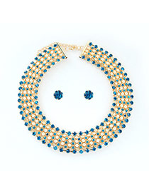 Luxury Blue Multilayer Diamond Decorated Simple Jewelry Sets
