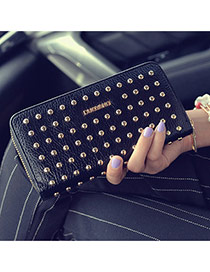 Elegant Black Round Rivet Shape Decorated Pure Color Handbag