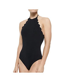Sexy Black Pure Color Decorated Gear Design Off The Shoulder Bikini
