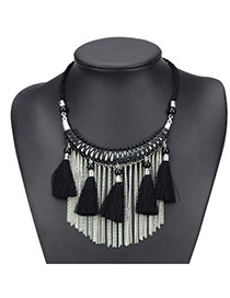 Fashion Black Long Tassel Pendant Decorated Hand-woven Simple Necklace