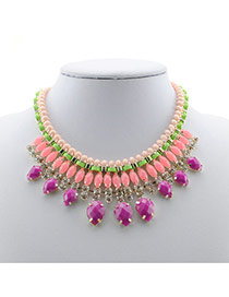 Exaggerated Red Oval Shape Diamond Decorated Multi-layer Collar Necklace