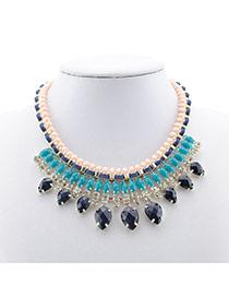 Exaggerated Blue Oval Shape Diamond Decorated Multi-layer Collar Necklace