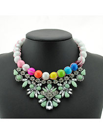 Exaggerated Green Pearls&diamond Decorated Color Matching Clavicle Necklace