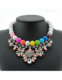 Exaggerated Pink Pearls&diamond Decorated Color Matching Clavicle Necklace
