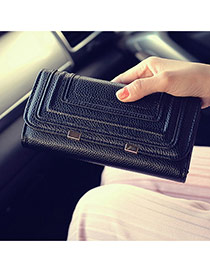 Elegant Black Double Square Rivet Decorated Pure Color Handbag