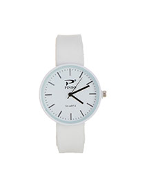 Fashion White Pure Color Decorated Big Dial Design Simple Watch