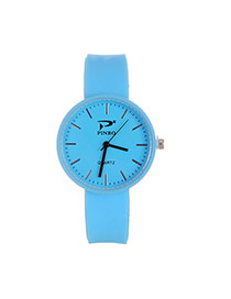 Fashion Blue Pure Color Decorated Big Dial Design Simple Watch