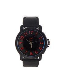 Fashion Red Big Digital Decorated Pure Color Strap Big Dial Design Watch
