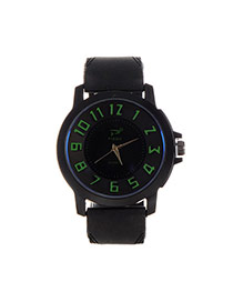 Fashion Green Big Digital Decorated Pure Color Strap Big Dial Design Watch