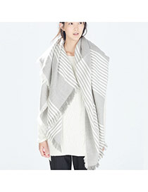 Fashion Gray Stripe Pattern Decorated Tassel Design Simple Shawl
