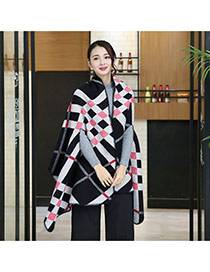 Fashion Black+white Geometric Shape Pattern Decorated Cloak Shape Design Scarf