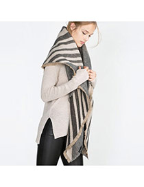 Fashion Gray Stripe Pattern Decorated Color Matching Design Simple Shawl