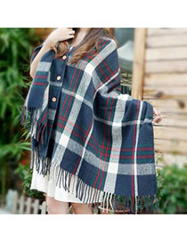 Fashion Navy Color Matching Decorated Tassel Design Simple Scarf