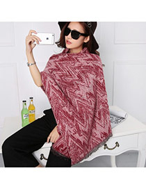 Fashion Claret Red Ripple Pattern Decorated Double Sides Dual-use Thick Shawl