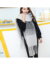 Fashion Gray Long Tassel Pendant Decorated Color Matching Simple Thick Scarf