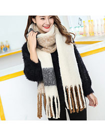 Fashion Coffee Long Tassel Pendant Decorated Color Matching Simple Thick Scarf
