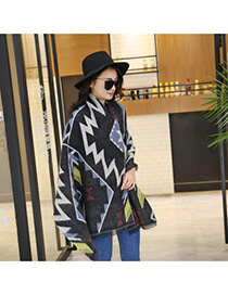 Fashion Black Geometric Shape Pattern Decorated Double Sides Thick Scarf