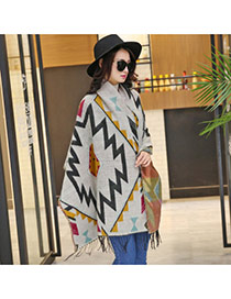 Fashion Beige Jacquard Weave Pattern Decorated Double Sides Dual-use Thick Shawl