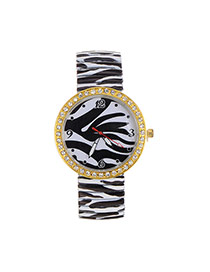 Fashion White+black Stripe Pattern Decorated Large Dial Design Simple Watch