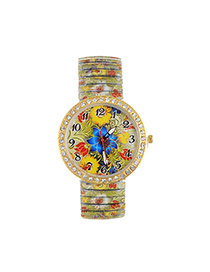 Fashion Multi-color Flower Pattern Decorated Large Dial Design Strech Watch