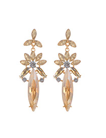 Fashion Gold Color Oval Shape Diamond Decorated Flower Shape Simple Earrings