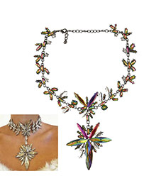 Elegant Multi-color Watershape Diamond Decorated Short Chain Necklace
