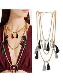 Bohemia Black Short Tassel Decorated Simple Multilayer Necklace