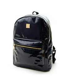 Fashion Black Metal Square Decorated Pure Color Design Backpack