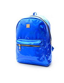 Fashion Blue Metal Square Decorated Pure Color Design Backpack