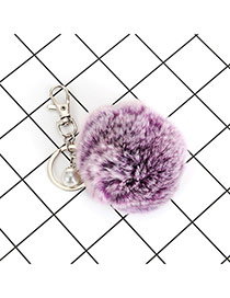 Lovely Coffee Fuzzy Ball &pearl Decorated Simple Key Ring