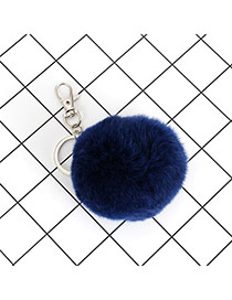 Lovely Navy Fuzzy Ball Decorated Simple Key Ring