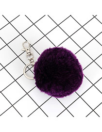 Lovely Purple Fuzzy Ball Decorated Simple Key Ring